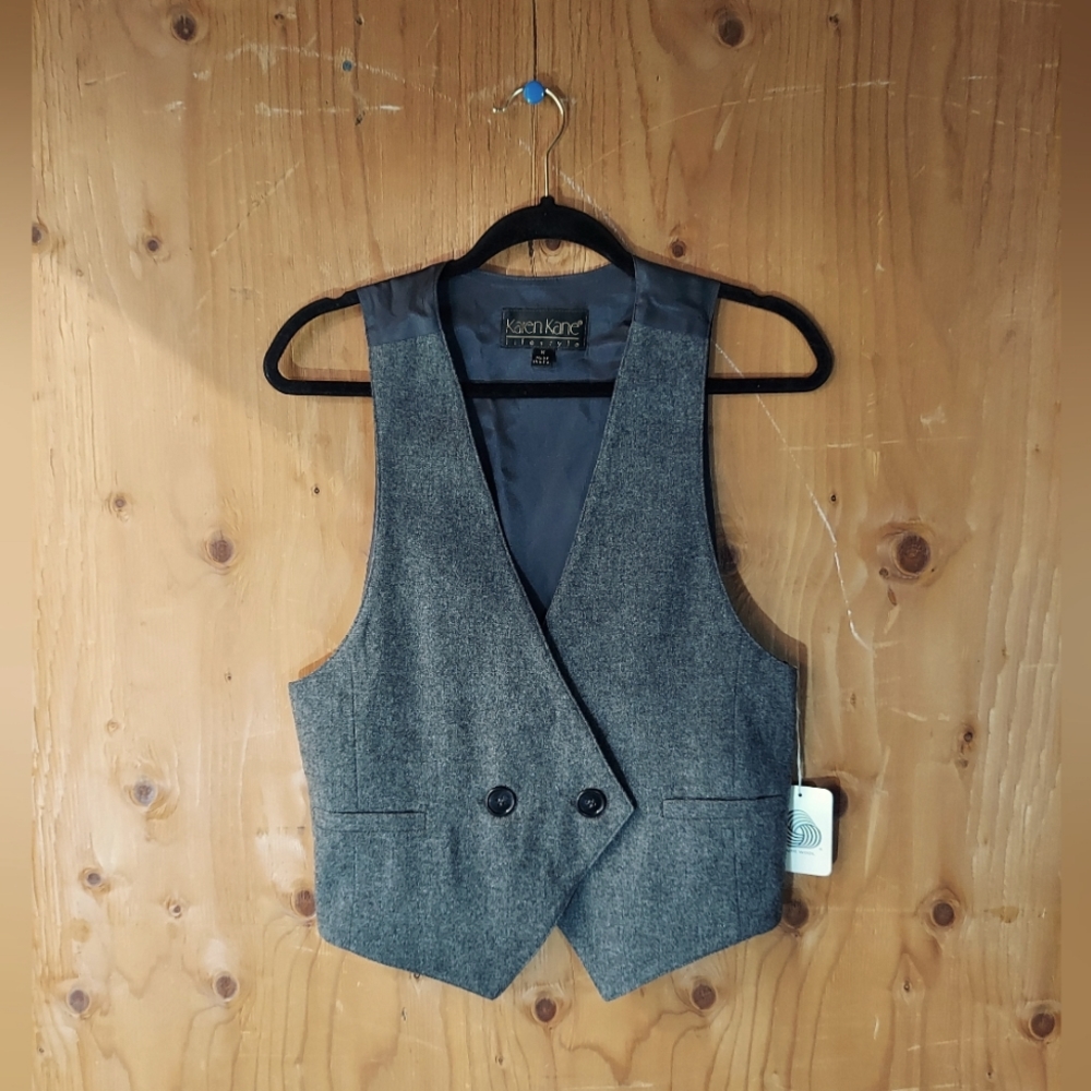 Karen Kane Lifestyle Vintage Gray Wool Button Up Vest